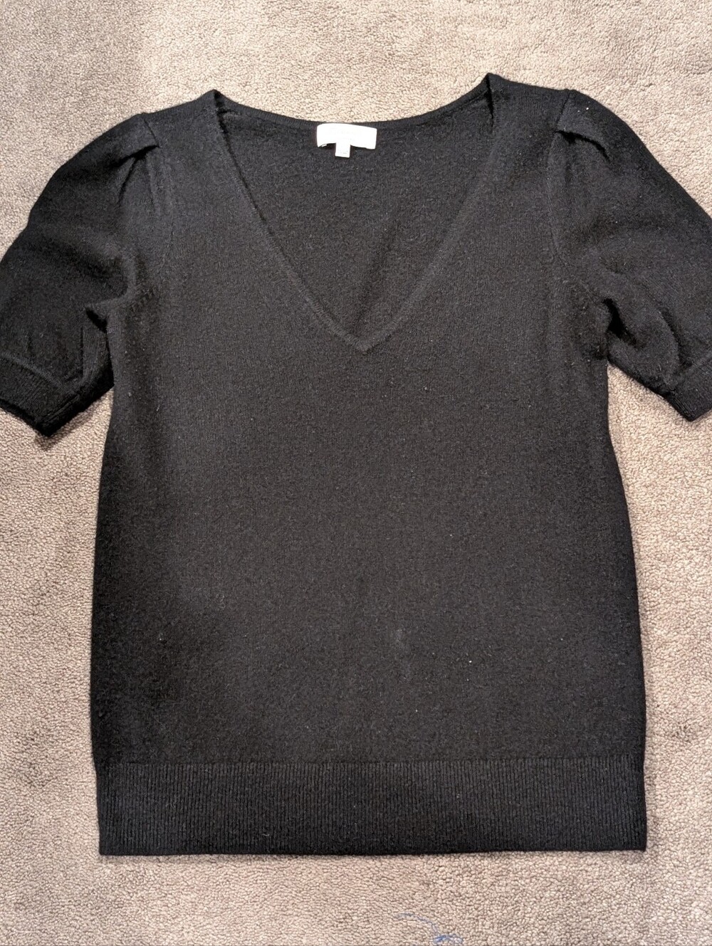 Madewell Cashmere V-Neck Puff-Sleeve Sweater XS  Black EUC NT005
